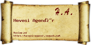 Hevesi Agenór névjegykártya